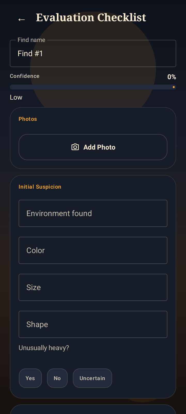 Evaluation checklist screen